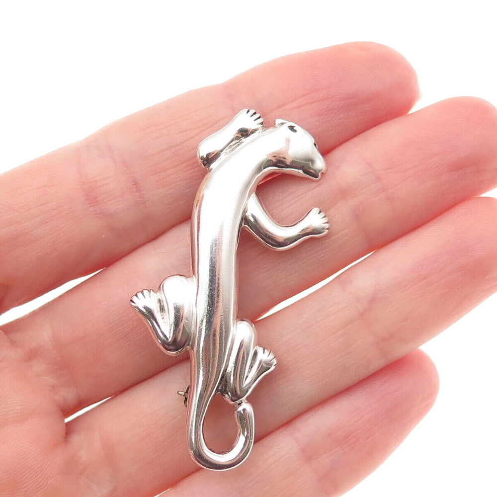 Marie Jennifer 925 Sterling Silver Vintage Modernist Panther Pin Brooch